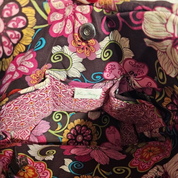 Vera Bradley Libby Purse Shoulder Tote Bag in Mod Floral Pink Brown 2007 Retired - Picture 8 of 12